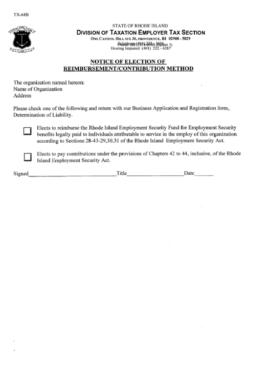 Form Tx-68b - Notice Of Election Of Reimbursement/contribution Method Printable pdf