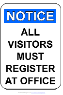 All Visitors Must Register At Office Sign Template