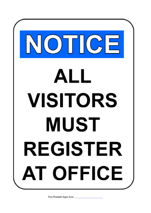 All Visitors Must Register At Office Sign Template Printable pdf