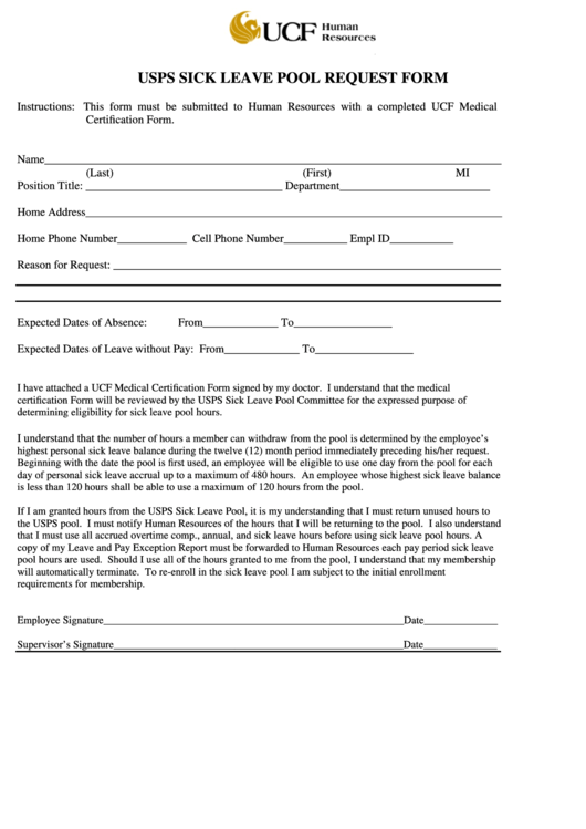Fillable Usps Sick Leave Pool Request Form Printable pdf