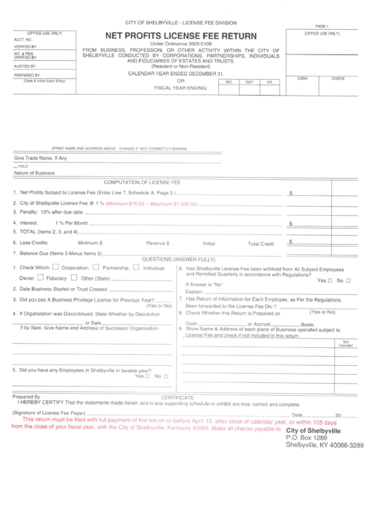 Net Profits License Fee Return Form Printable Pdf Download 8645