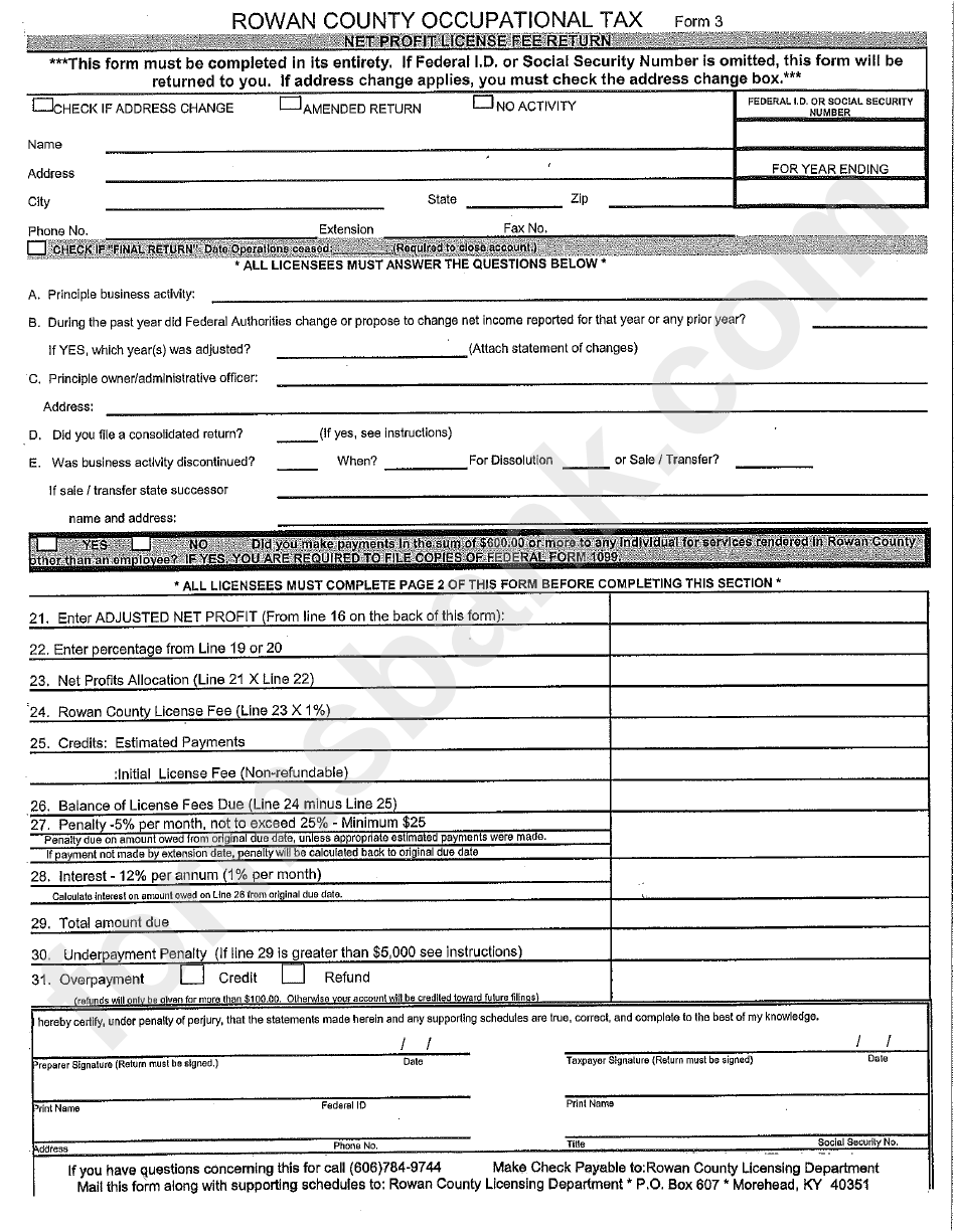 Form 3 - Rowan County Occupational Tax