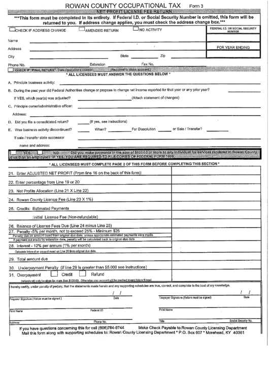 Form 3 - Rowan County Occupational Tax Printable pdf