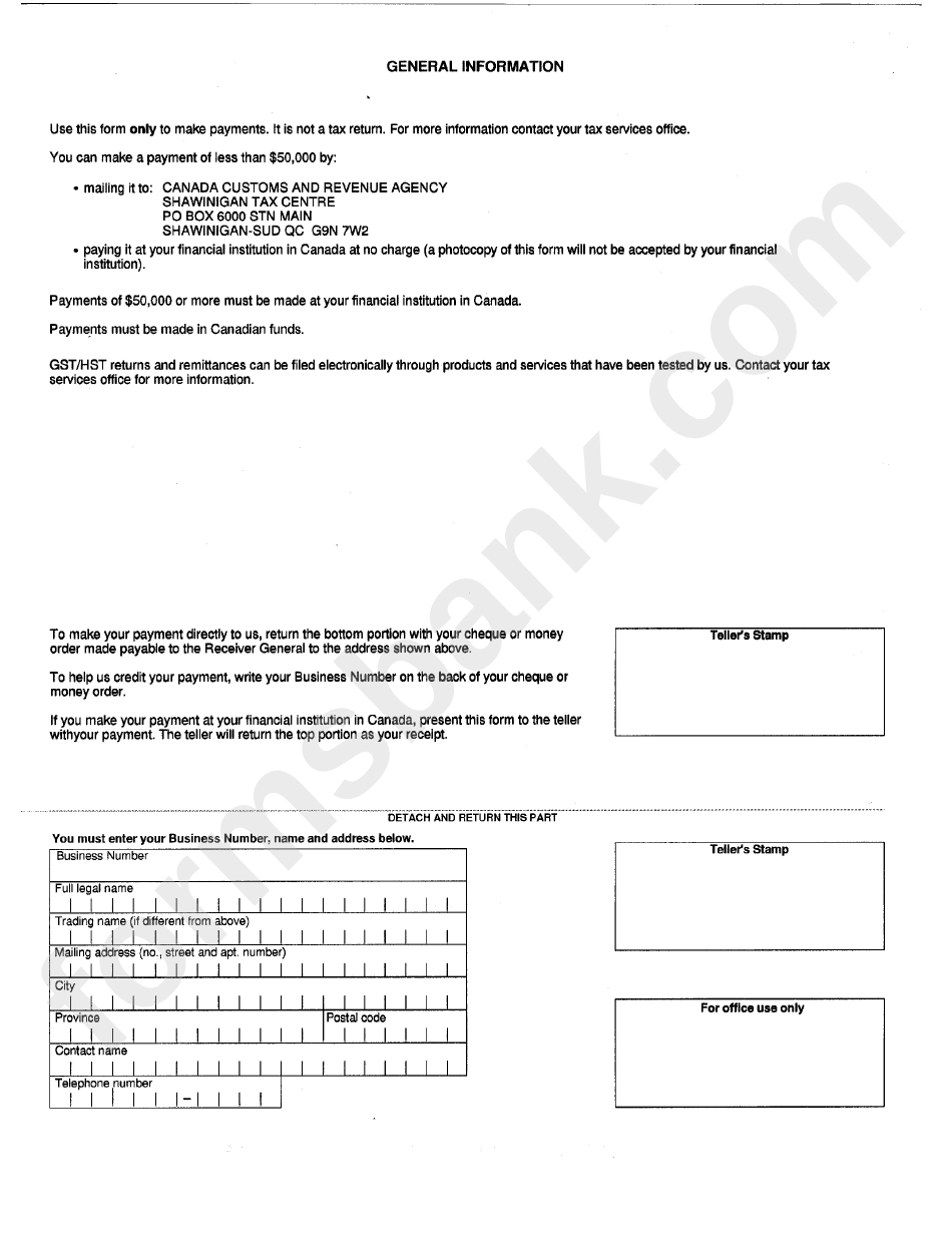 Payment Form - Canada Customs And Revenue Agency