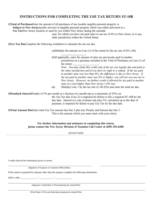 Instructions For Completing The Use Tax Return St-18b Printable pdf