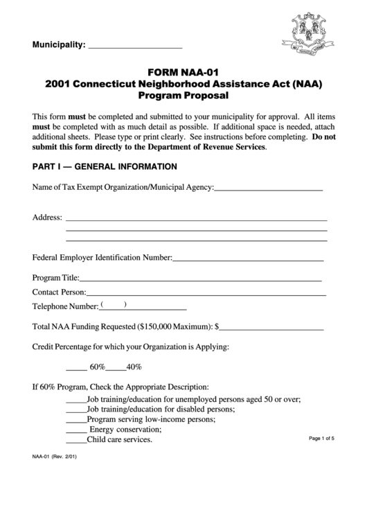 Form Naa-01 - Connecticut Neighborhood Assistance Act (Naa) Program Proposal - 2001 Printable pdf