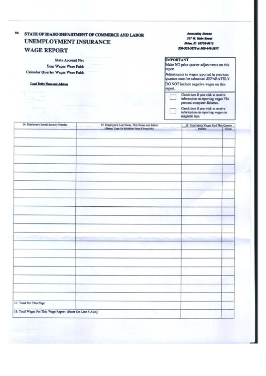 Form F 26 Unemployment Insurance Wage Report Form State Of Idaho Printable Pdf Download