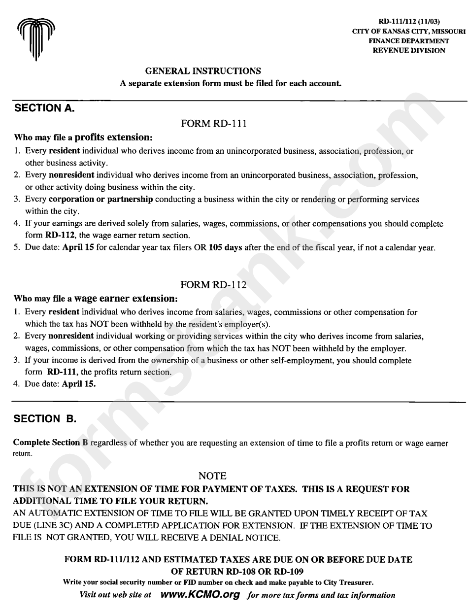 Forms Rd-111 / Rd-112 General Instructions
