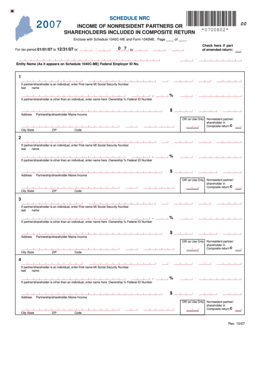 Schedule Nrc - Income Of Nonresident Partners Or Shareholders Included ...