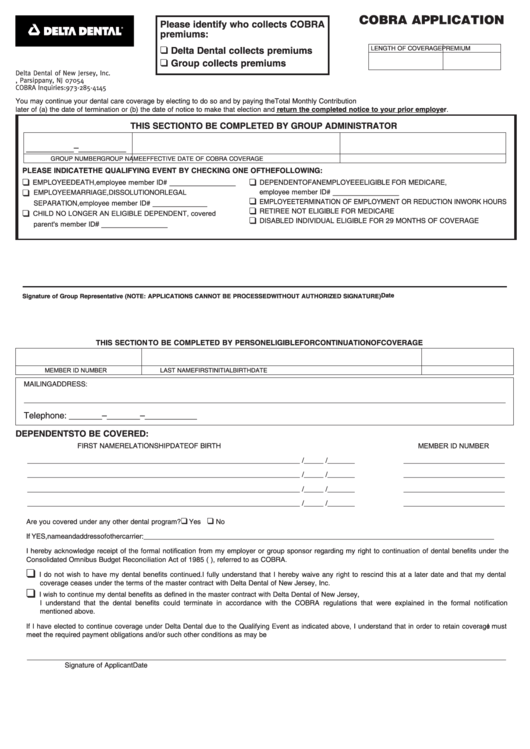 Cobra Application Form Printable pdf