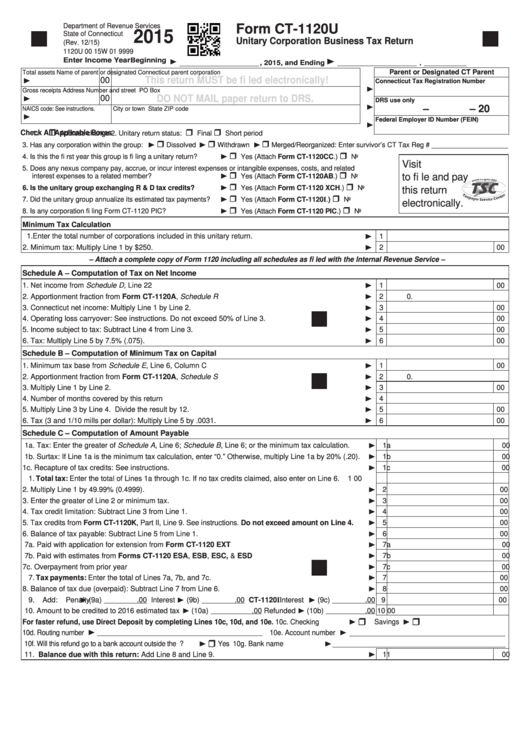 Form Ct-1120u - Unitary Corporation Business Tax Return - 2015 ...