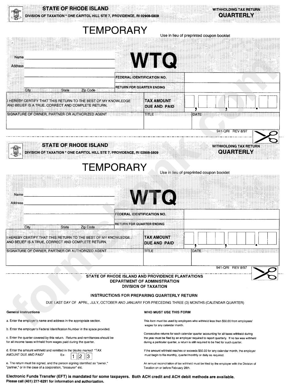 Form 941-Qri - Withholding Tax Returm