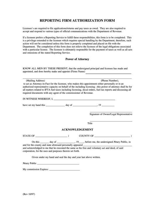 Reporting Firm Authorization Form Printable pdf