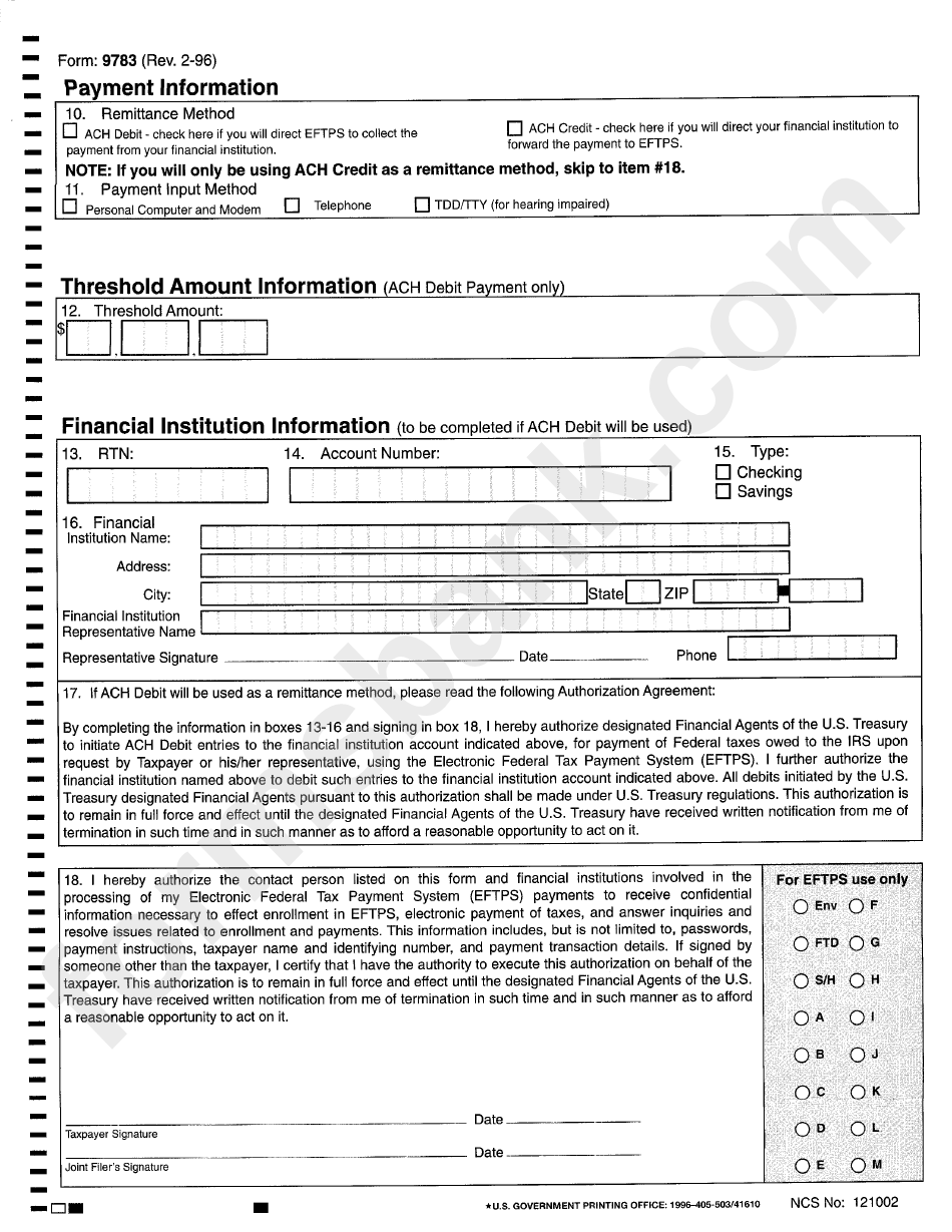 Form 9783 - Individual Enrollment Form - Eftps