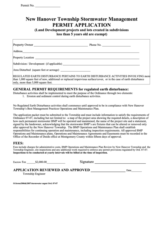 Stormwater Management Permit Application - 2007 Printable pdf