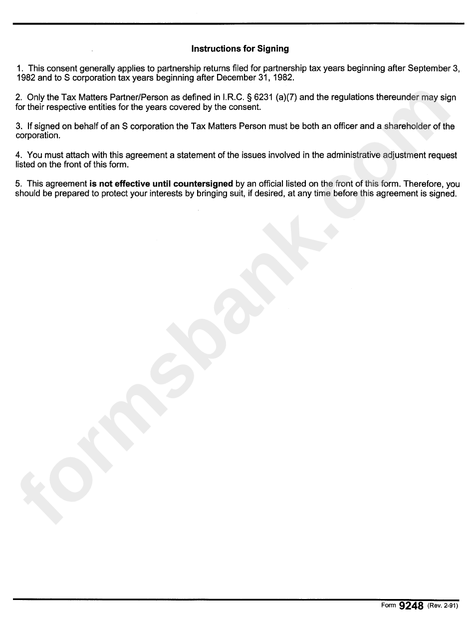 Form 9248 - Instructions For Signing