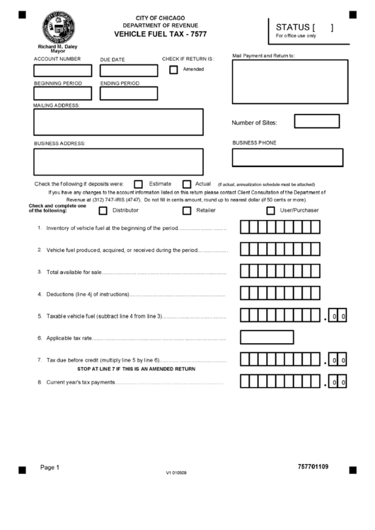 Vehicle Fuel Tax - 7577 - City Of Chicago Printable pdf