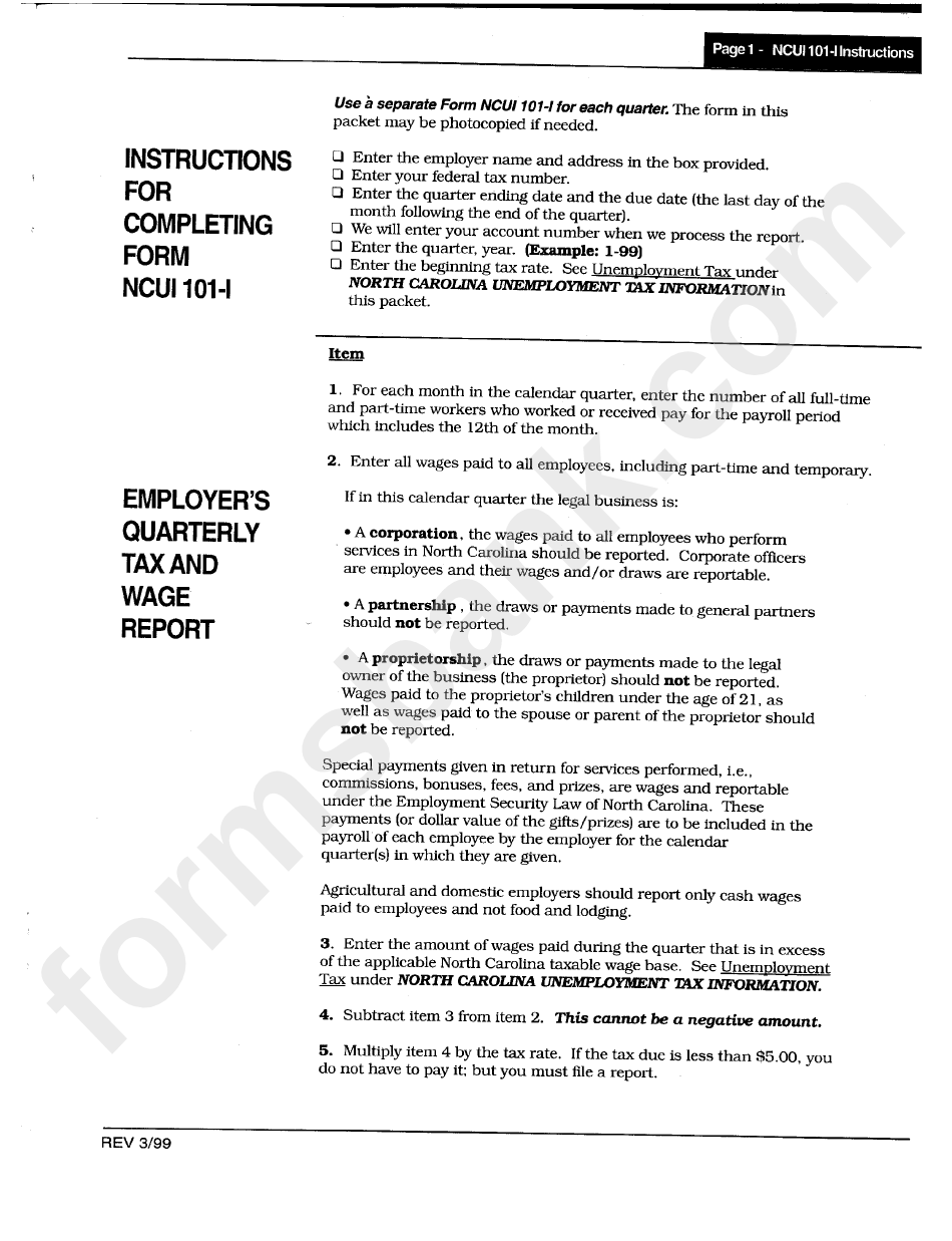 Instructions For Form Ncui 101-I - Employer
