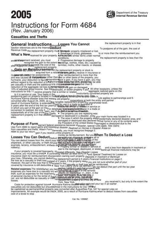 Instructions For Form 4684 - Casualties And Thefts - 2005 Printable pdf