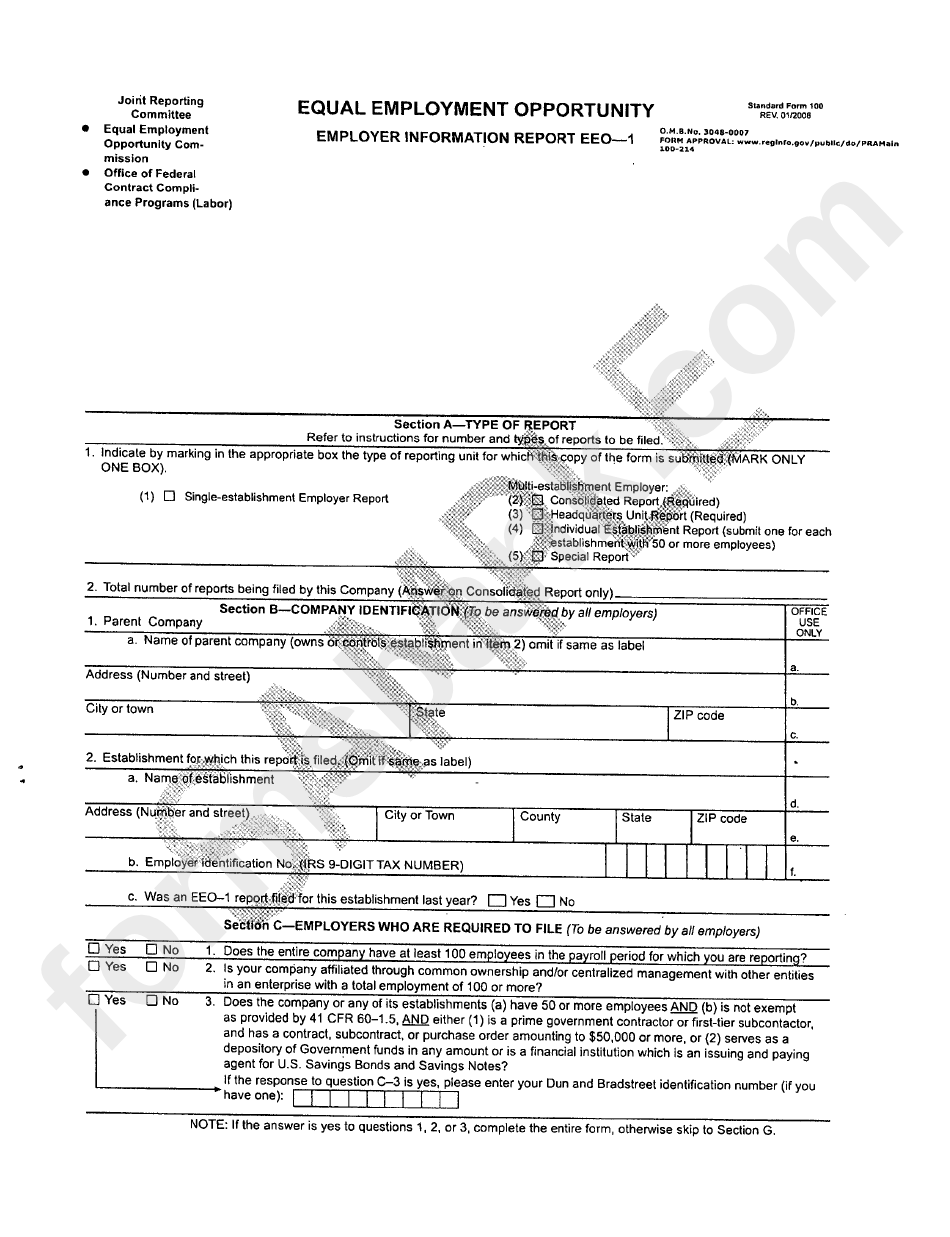 Form 100 - Employer Information Report Eeo-1 - Equal Employment Opportunity Commission