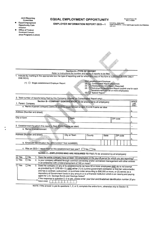 Form 100 - Employer Information Report Eeo-1 - Equal Employment Opportunity Commission Printable pdf