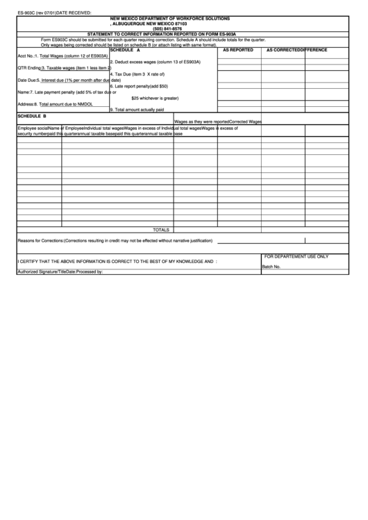Form Es-903c - New Mexico Department Of Workforce Solutions Printable pdf