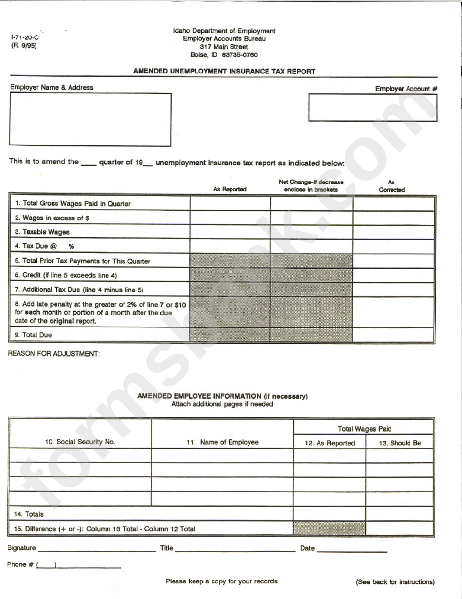 Form I7120c - Amended Unemployment Insurance Tax Report