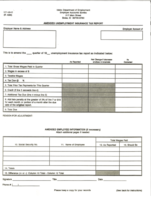 Form I7120c - Amended Unemployment Insurance Tax Report Printable pdf