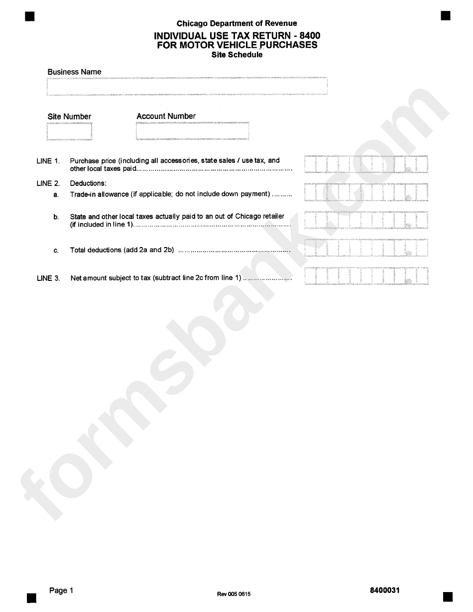 Form 8400 - Individual Use Tax Return For Motor Vehicle Purchases