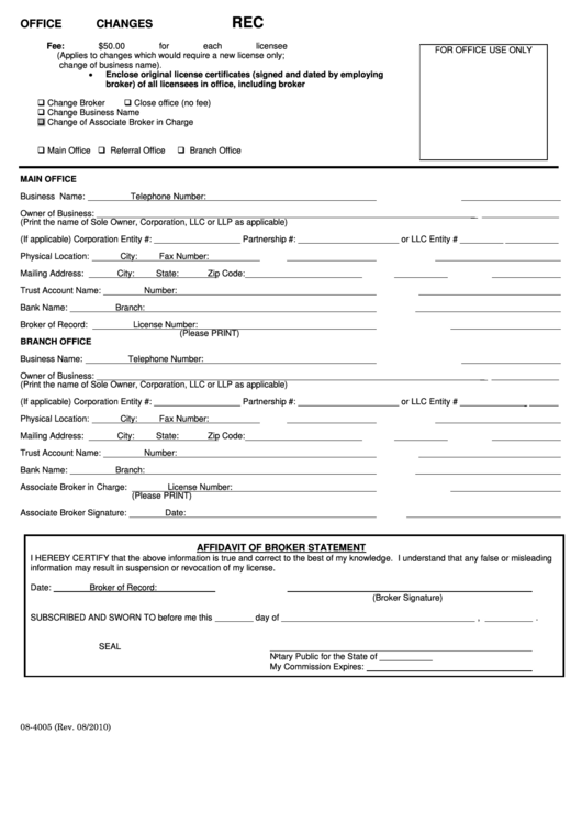 Office Changes Form - Department Of Commerce, Community And Economic Development Printable pdf