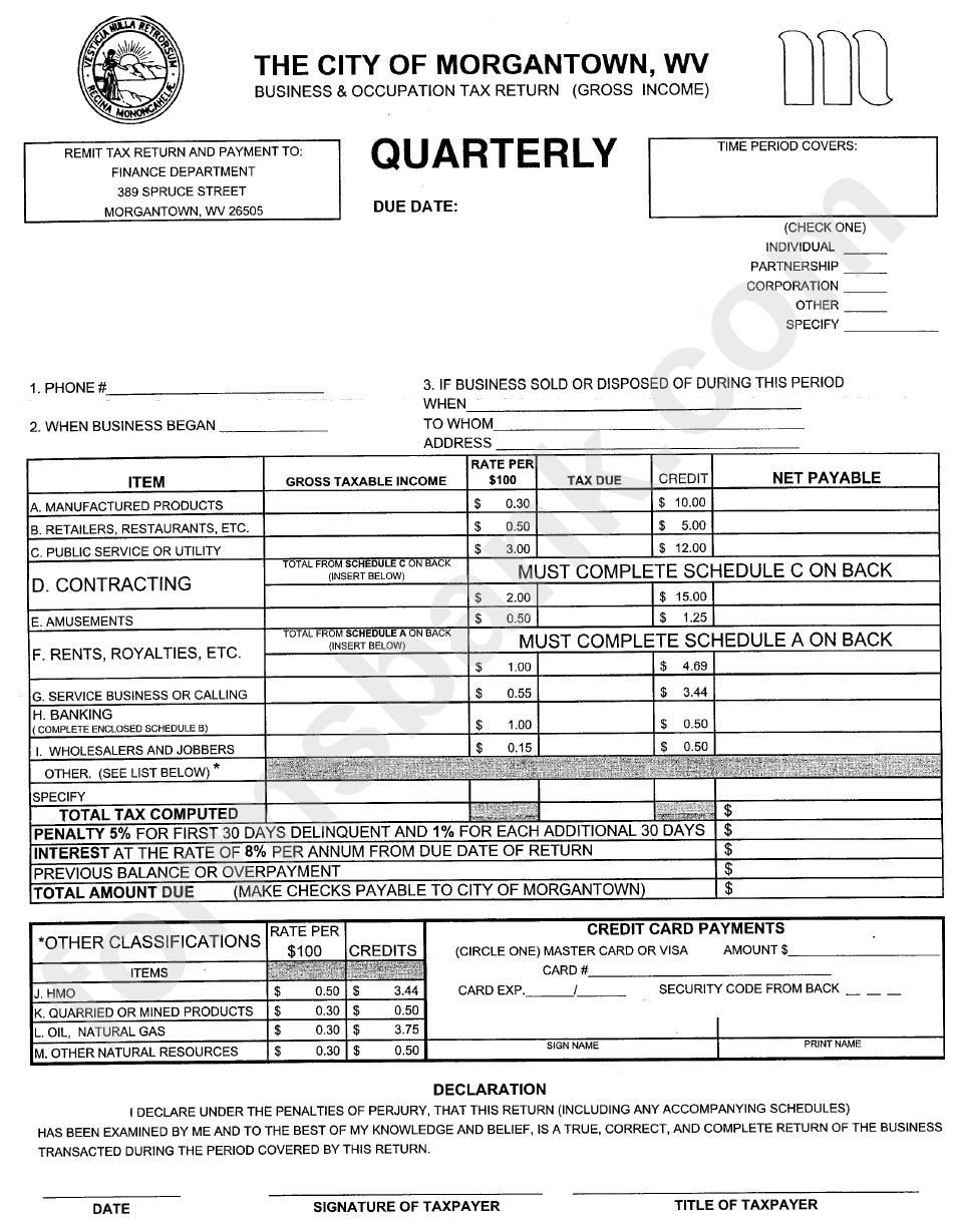 Business And Occupation Tax Return Quarterly Form Printable Pdf Download 5918