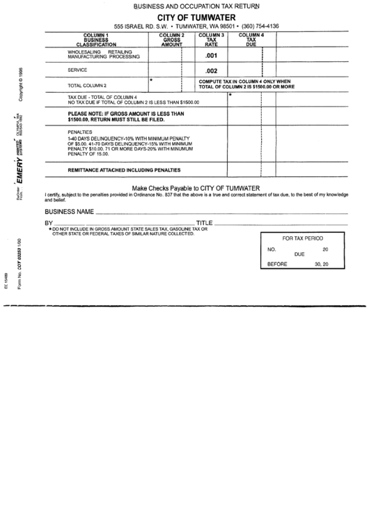 Form Cot 03253 - Business And Occupation Tax Return Printable pdf