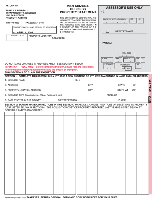 Fillable Form Dor 82520 - Agricultural Business Property Statement - 2009 Printable pdf