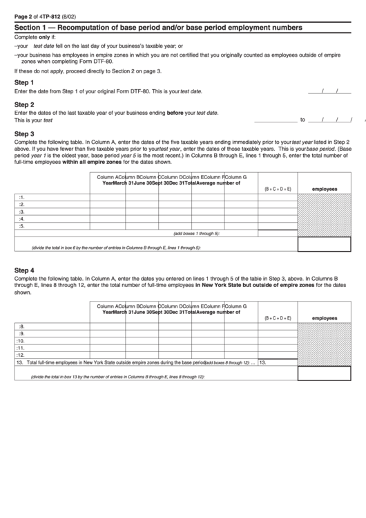 Form Tp-812 - Recomputation Of Base Period And/or Base Period Employment Numbers Printable pdf