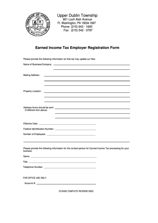 Fillable Earned Income Tax Employer Registration Form Printable Pdf Download 8080