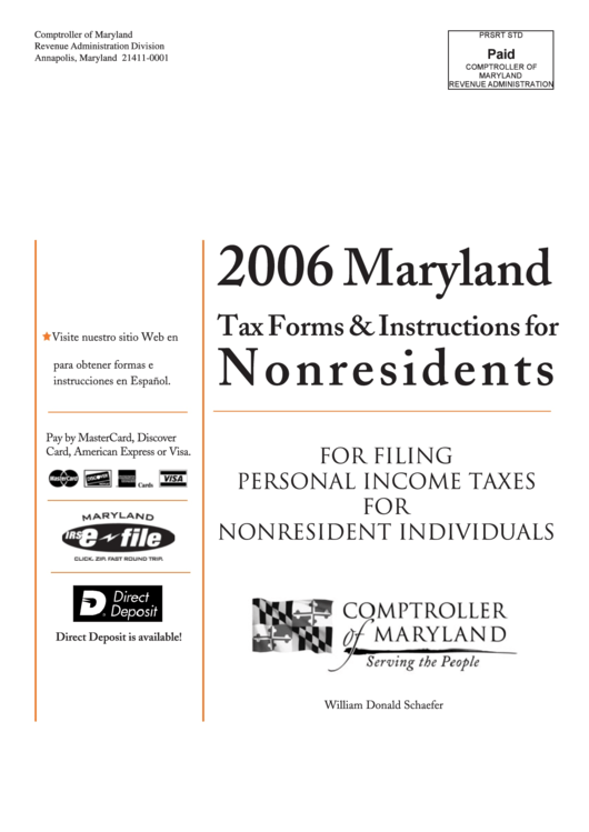 2006 Maryland Tax Forms & Instructions For Nonresidents Printable pdf