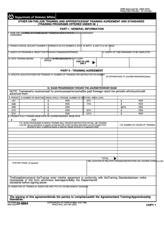 Form 22-8864 - Other On-The-Job Training And Apprenticeship Training Agreement And Standards - Department Of Veterans Affairs Printable pdf