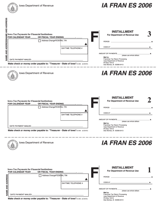 Form Ia Fran Es - Iowa Tax Payments For Financial Institutions - 2006 Printable pdf