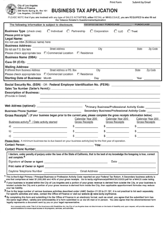 Fillable Business Tax Application Form Printable pdf