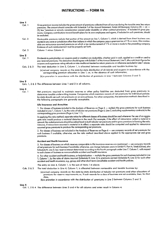 Instructions - Form 9a Printable pdf