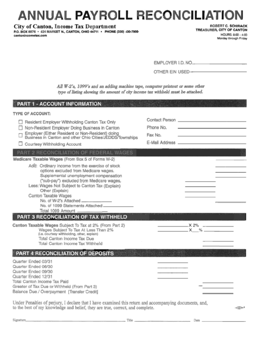 Annual Payroll Reconciliation Sheet Printable pdf