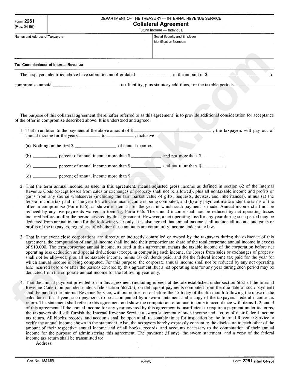Form 2261 - Collateral Agreement