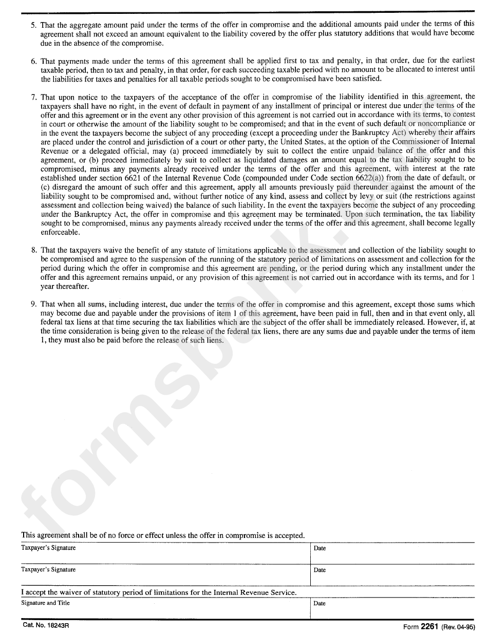 Form 2261 - Collateral Agreement