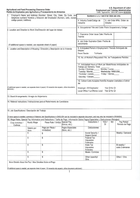 Form Eta 790 - Agricultural And Food Processing Clearance Order Printable pdf