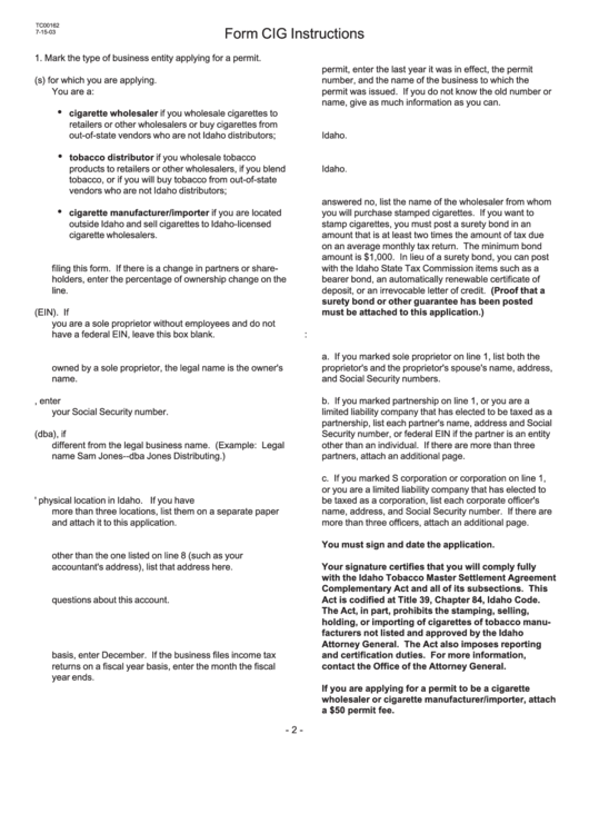 Form Cig Instructions Printable pdf