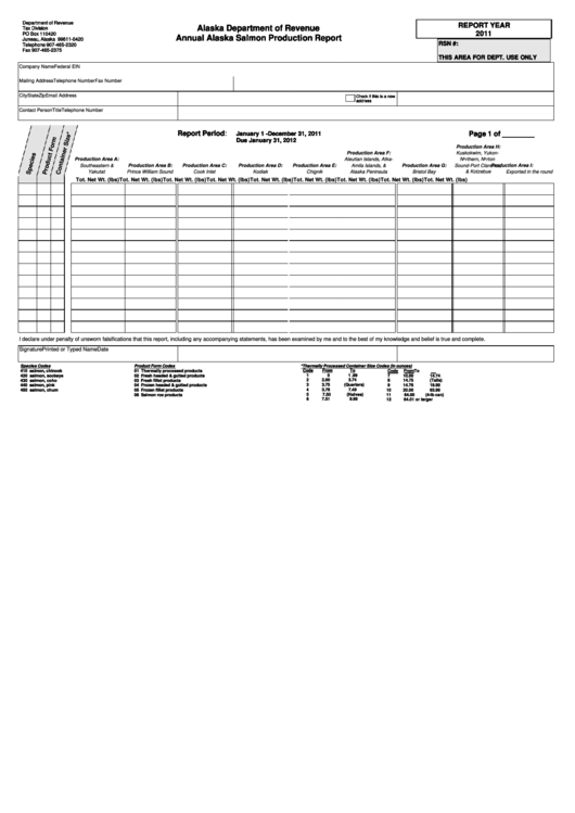 Form 04-561 - Annual Alaska Salmon Production Report - 2011 Printable pdf