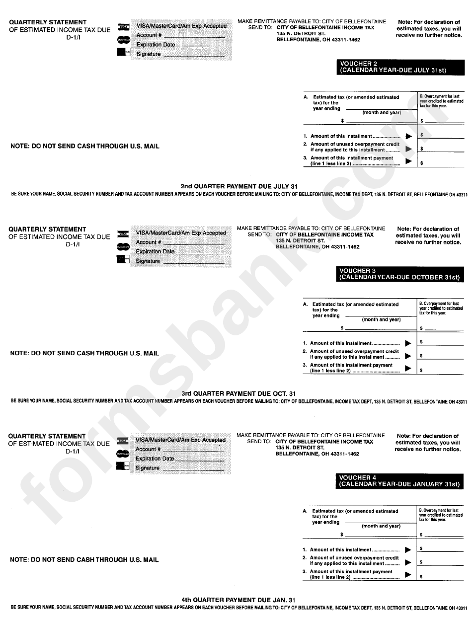 Form D-1/i - Declaration Of Estimated City Income Tax