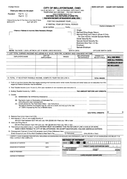 Form Tr/d/i - Income Tax Return Printable pdf