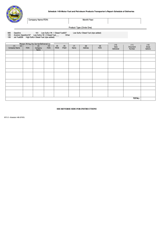 Form Rt113 - Schedule 14b-Motor Fuel And Petroleum Products Transporter