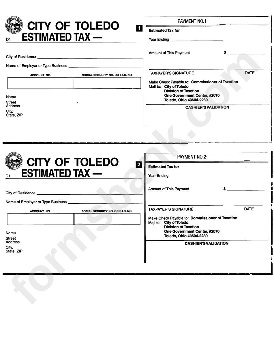 Estimated Tax City Of Toledo printable pdf download
